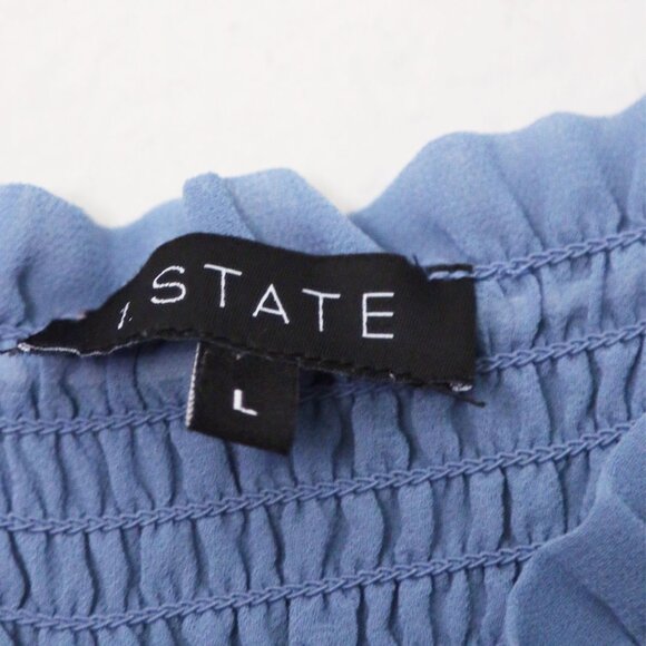 1.STATE Women's L Long Sleeves Smocked Ruffle Skirt Mini Dress Chiffon Blue $99 - Picture 7 of 15